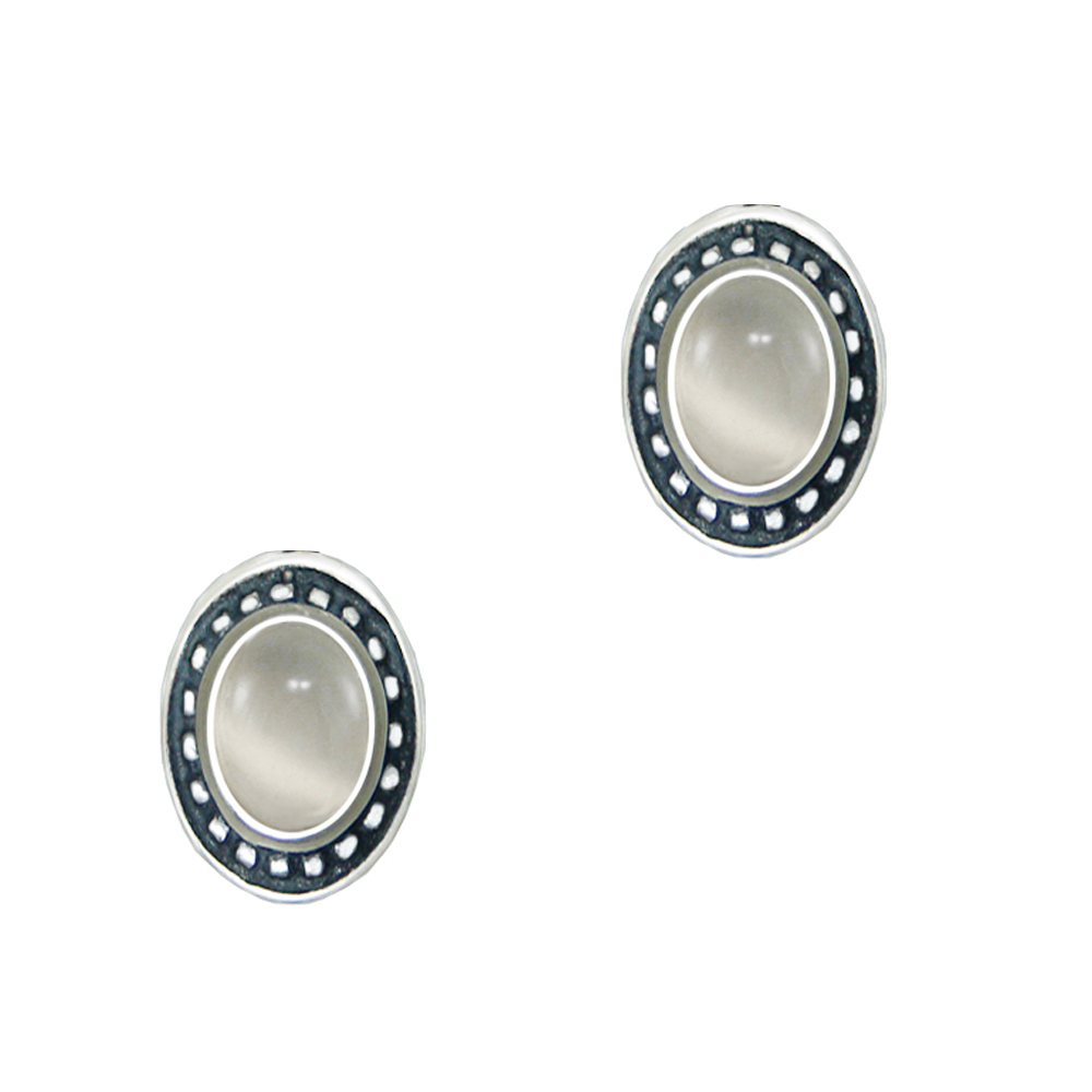 Sterling Silver White Moonstone Post Stud Earrings